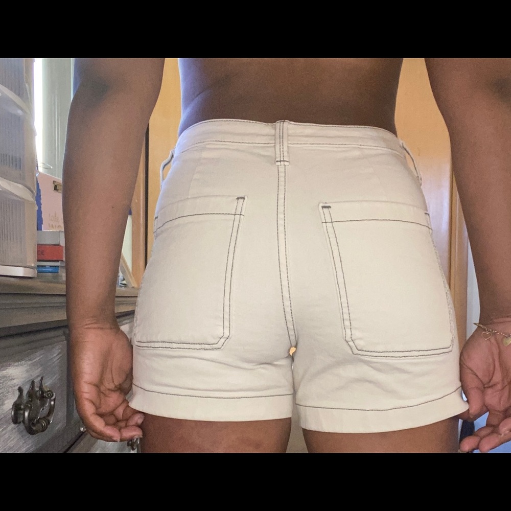 Cream denim shorts